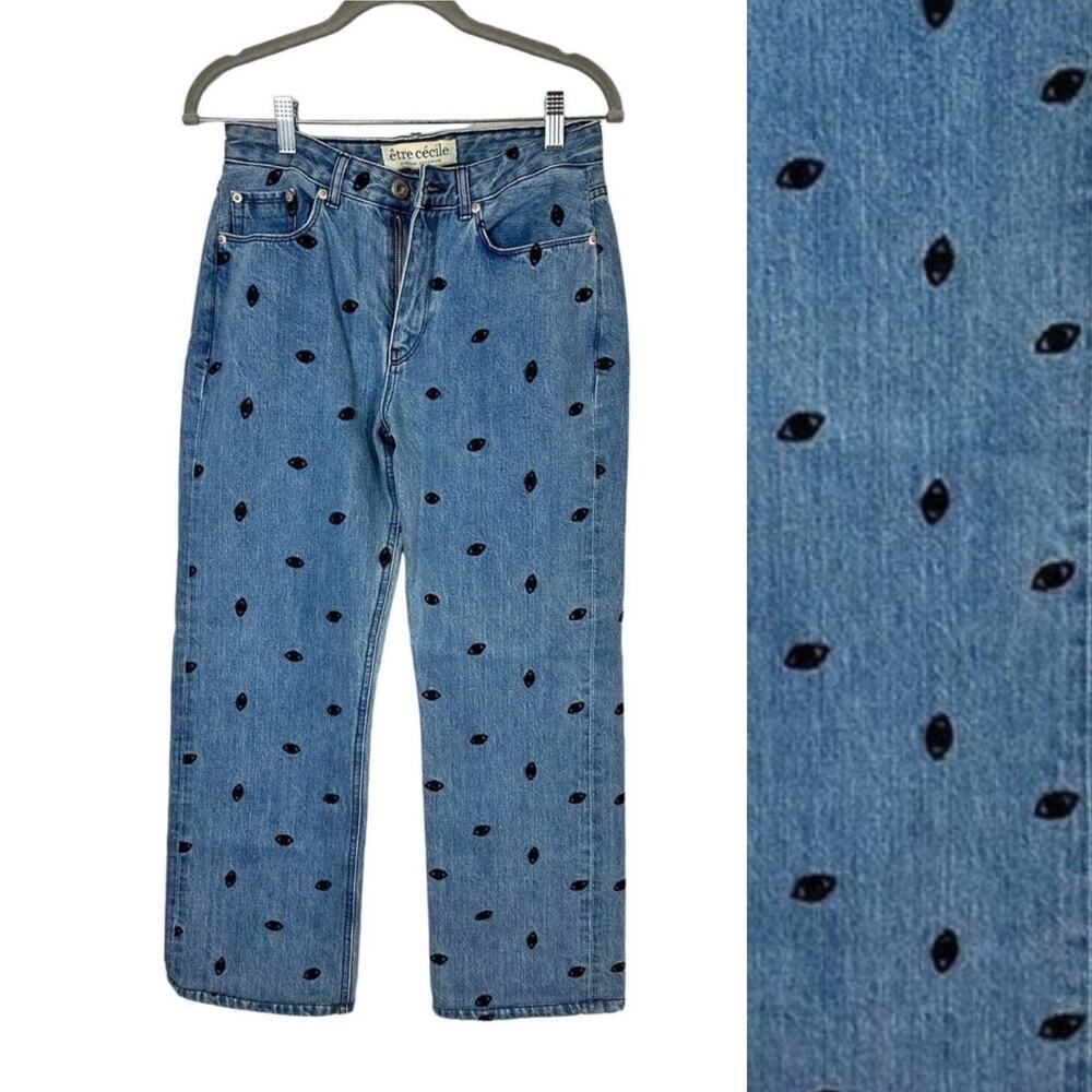 Wide Leg Embroidered Crop Jeans